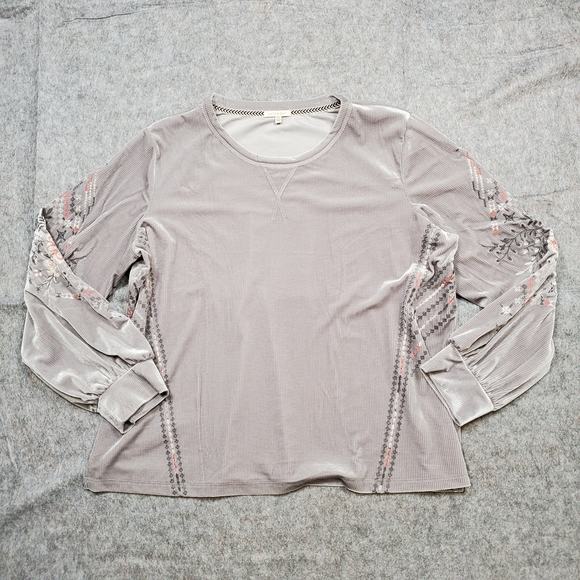 Kate Sam Top Womens XXL Velvet Embroidered Ribbed Boho Balloon Sleeve Soft Lilac - Picture 1 of 11